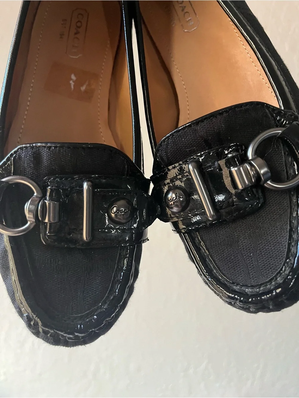 Coach Black Leather & Canvas Bit Loafers
